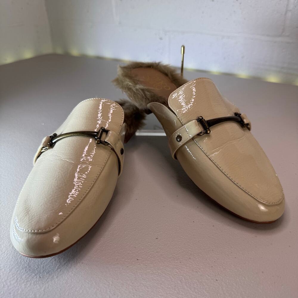 franco sarto devra2 faux fur patent mule loafers cream women’s US 7M EU 37